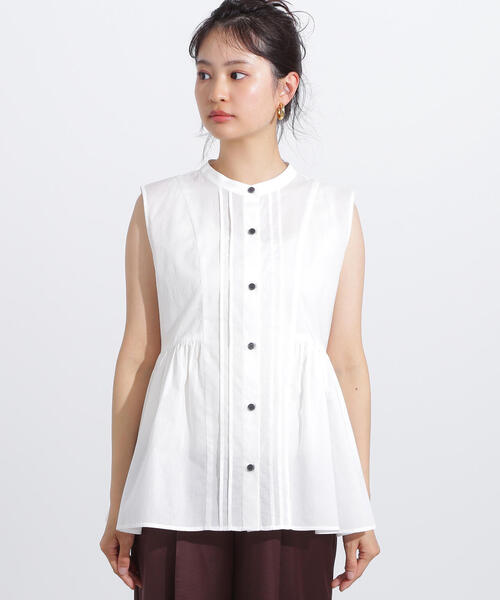 N.(N. Natural Beauty Basic)(エヌエヌナチュラルビューティーベーシック)の「ピンタックノースリーブブラウス(シャツ/ブラウス・レディース・ブラウン/オフホワイト/ブルー・MEDIUM)」の11枚目の写真