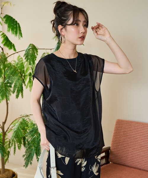 セール】限定展開 オーガンジー × カットソー 重ね フレンチ