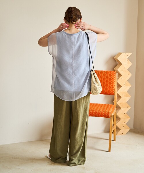 FREAK'S STORE（フリークスストア）の「限定展開　オーガンジー × カットソー 重ね フレンチ スリーブ プルオーバー（Tシャツ/カットソー・レディース・オフホワイト/ブラック/サックスブルー/ブラウン/グリーン・ﾌﾘ-）」の18枚目の写真