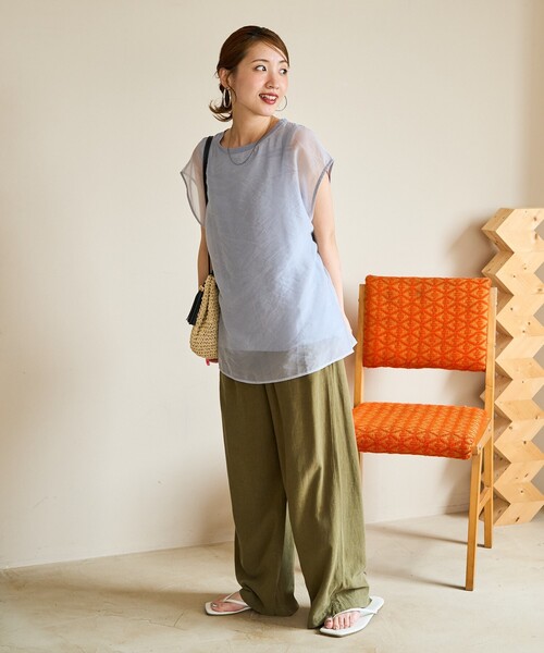 FREAK'S STORE（フリークスストア）の「限定展開　オーガンジー × カットソー 重ね フレンチ スリーブ プルオーバー（Tシャツ/カットソー・レディース・オフホワイト/ブラック/サックスブルー/ブラウン/グリーン・ﾌﾘ-）」の19枚目の写真