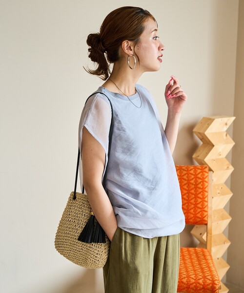 FREAK'S STORE（フリークスストア）の「限定展開　オーガンジー × カットソー 重ね フレンチ スリーブ プルオーバー（Tシャツ/カットソー・レディース・オフホワイト/ブラック/サックスブルー/ブラウン/グリーン・ﾌﾘ-）」の22枚目の写真