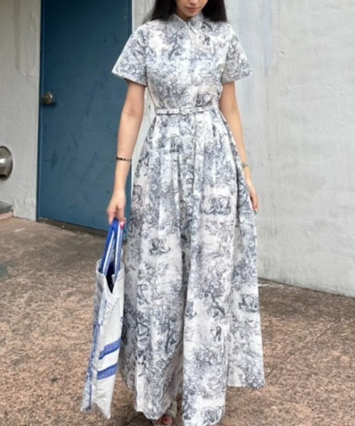 FREE STYLISTS(フリー スタイリスト)の「YUGA_YGMC Botanical print shirt dress(ワンピース・レディース・ライトグレー/ライトブルー/ブラック・FREE)」の3枚目の写真