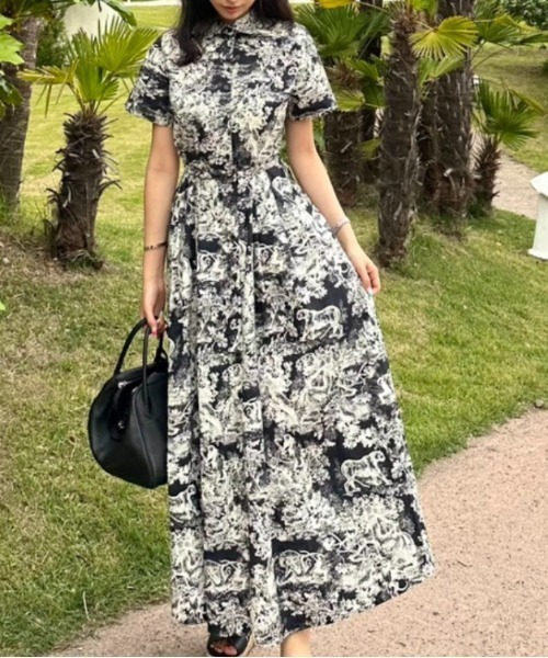 FREE STYLISTS(フリー スタイリスト)の「YUGA_YGMC Botanical print shirt dress(ワンピース・レディース・ライトグレー/ライトブルー/ブラック・FREE)」の2枚目の写真
