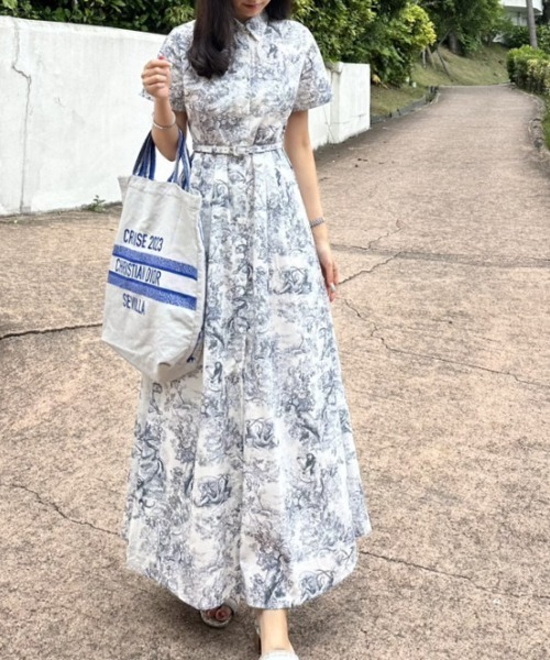 FREE STYLISTS(フリー スタイリスト)の「YUGA_YGMC Botanical print shirt dress(ワンピース・レディース・ライトグレー/ライトブルー/ブラック・FREE)」の14枚目の写真