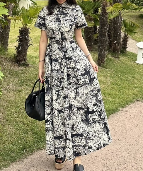 FREE STYLISTS(フリー スタイリスト)の「YUGA_YGMC Botanical print shirt dress(ワンピース・レディース・ライトグレー/ライトブルー/ブラック・FREE)」の12枚目の写真