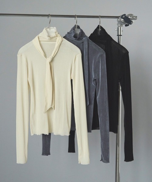 anuke（アンヌーク）の「anuke　Velour Tie Tops ベロアタイトップス/62520601（Tシャツ/カットソー・レディース・アイボリー/ブラック・ONE SIZE）」の11枚目の写真