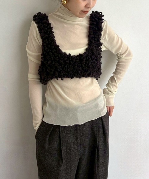 anuke（アンヌーク）の「anuke　Velour Tie Tops ベロアタイトップス/62520601（Tシャツ/カットソー・レディース・アイボリー/ブラック・ONE SIZE）」の16枚目の写真