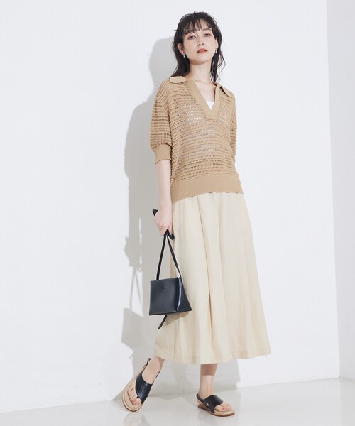 qualite(カリテ)の「ガーターポロ襟ニット/夏服/サマーニット/半袖(Tシャツ/カットソー・レディース・ベージュ/ブルー/オフホワイト・フリー)」の10枚目の写真