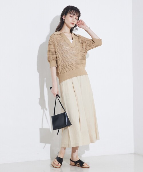 qualite(カリテ)の「ガーターポロ襟ニット/夏服/サマーニット/半袖(Tシャツ/カットソー・レディース・ベージュ/ブルー/オフホワイト・フリー)」の11枚目の写真