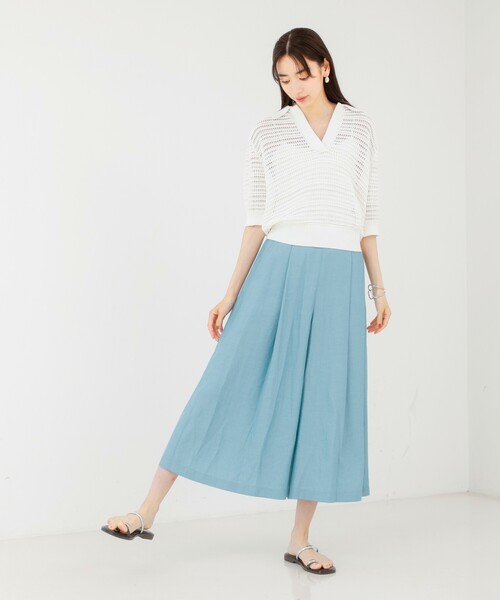 qualite(カリテ)の「ガーターポロ襟ニット/夏服/サマーニット/半袖(Tシャツ/カットソー・レディース・ベージュ/ブルー/オフホワイト・フリー)」の18枚目の写真