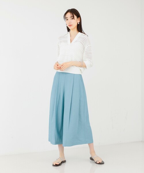 qualite(カリテ)の「ガーターポロ襟ニット/夏服/サマーニット/半袖(Tシャツ/カットソー・レディース・ベージュ/ブルー/オフホワイト・フリー)」の19枚目の写真
