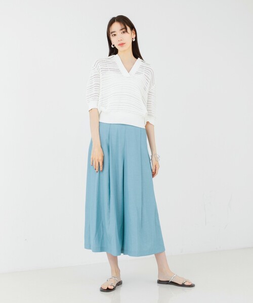 qualite(カリテ)の「ガーターポロ襟ニット/夏服/サマーニット/半袖(Tシャツ/カットソー・レディース・ベージュ/ブルー/オフホワイト・フリー)」の20枚目の写真