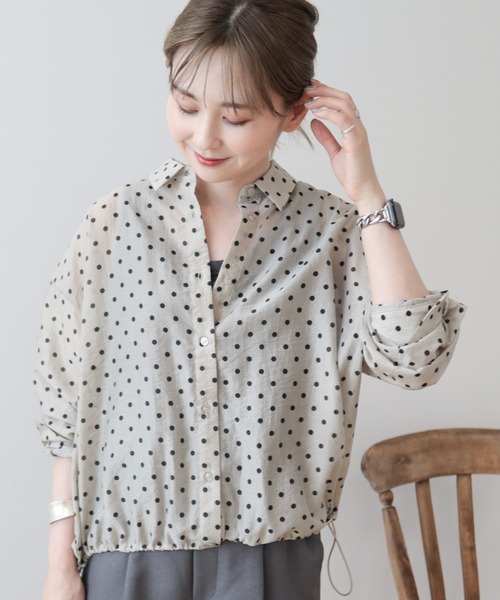 AMERICAN HOLIC（アメリカンホリック）の「【WEB限定】ドットドロストシャツ（シャツ/ブラウス・レディース・ピンクベージュ/ブラック・L/M）」の9枚目の写真