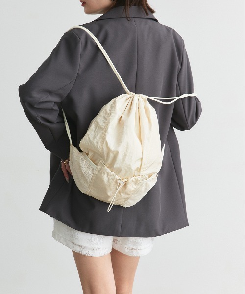 セール】ポケット付き ナイロンナップサック（バックパック/リュック