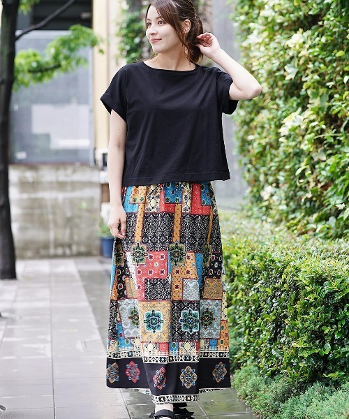 チチカカ（チチカカ）の「アソートプリントドッキングワンピース（ワンピース・レディース・グリーン/ベージュ/ブラック・FREE）」の2枚目の写真