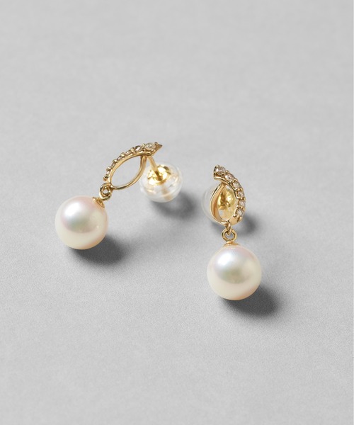 Jewel closet by L&Co.（ジュエルクローゼットバイエルアンドコー）の「K18 アコヤパール ダイヤモンド ピアス（ピアス（両耳用）・レディース・イエローゴールド・FREE）」の4枚目の写真