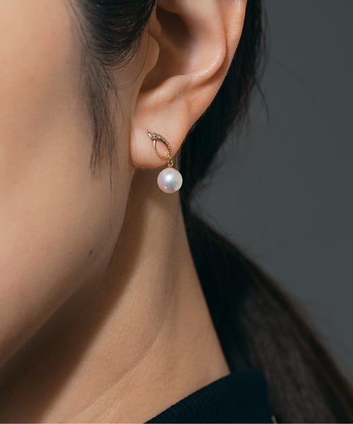 Jewel closet by L&Co.（ジュエルクローゼットバイエルアンドコー）の「K18 アコヤパール ダイヤモンド ピアス（ピアス（両耳用）・レディース・イエローゴールド・FREE）」の9枚目の写真