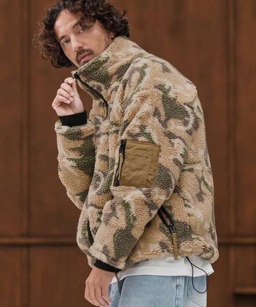 mj10877-Camouflage Sheep Like Boa Jacket ボアジャケット（その他