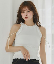 d.i.a新品ホワイト Tシャツ チェーン リボン背中開き Tシャツ/カットソー（ホワイト/白色系・リボン）ファッション