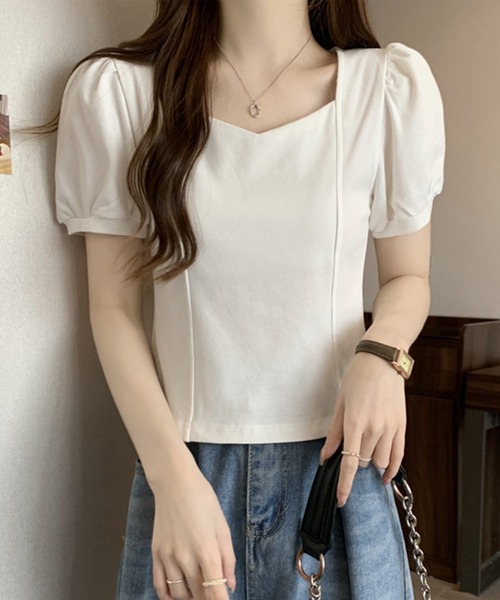 Lace Ladies(レースレディース)の「ソリッドカラー ペンタゴンネック 切り替え パフスリーブ カットソー(Tシャツ/カットソー・レディース・ホワイト/ブラック・M/XL)」の10枚目の写真