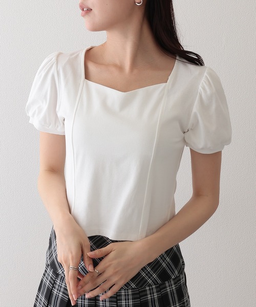 Lace Ladies(レースレディース)の「ソリッドカラー ペンタゴンネック 切り替え パフスリーブ カットソー(Tシャツ/カットソー・レディース・ホワイト/ブラック・M/XL)」の11枚目の写真