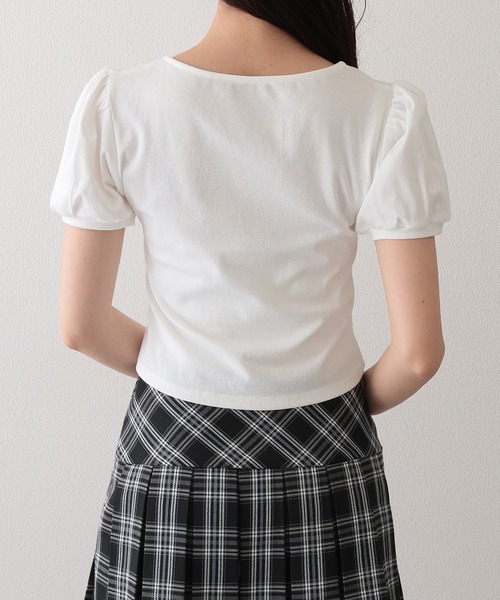 Lace Ladies(レースレディース)の「ソリッドカラー ペンタゴンネック 切り替え パフスリーブ カットソー(Tシャツ/カットソー・レディース・ホワイト/ブラック・M/XL)」の14枚目の写真