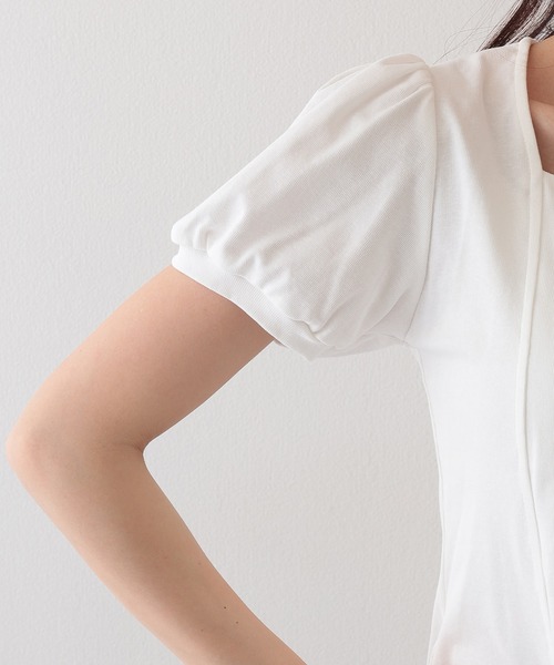Lace Ladies(レースレディース)の「ソリッドカラー ペンタゴンネック 切り替え パフスリーブ カットソー(Tシャツ/カットソー・レディース・ホワイト/ブラック・M/XL)」の16枚目の写真