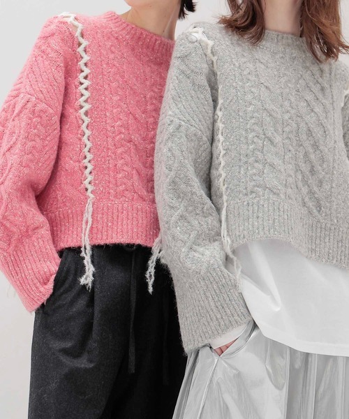 DRESSLAVE（ドレスレイブ）の「mix cable melange knit(ミックスケーブルメランジニット)（ニット/セーター・レディース・ピンク/グレー・38）」の15枚目の写真