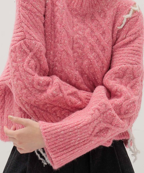 DRESSLAVE（ドレスレイブ）の「mix cable melange knit(ミックスケーブルメランジニット)（ニット/セーター・レディース・ピンク/グレー・38）」の3枚目の写真