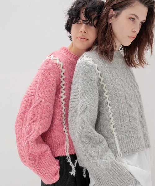 DRESSLAVE（ドレスレイブ）の「mix cable melange knit(ミックスケーブルメランジニット)（ニット/セーター・レディース・ピンク/グレー・38）」の14枚目の写真