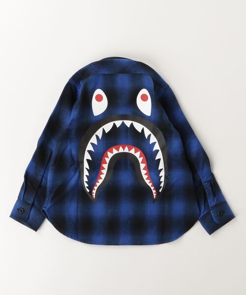 A BATHING APE(アベイシングエイプ)の「CHECK SHARK SHIRT(シャツ/ブラウス・キッズ・ベージュ/ブルー・130/110/140/100/120)」の3枚目の写真