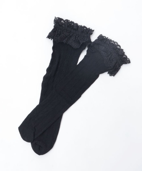 axes femme POETIQUE（アクシーズファムポエティック）の「透かしハートリボン柄ソックス（ソックス/靴下・レディース・ホワイト/ブラック・FREE）」の5枚目の写真