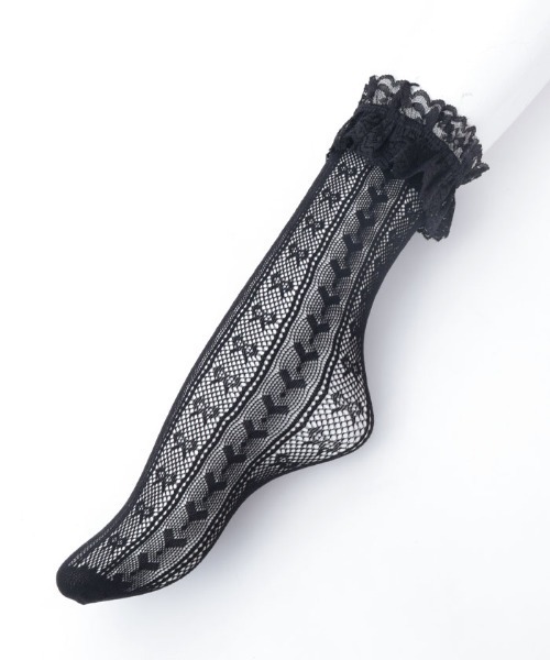 axes femme POETIQUE（アクシーズファムポエティック）の「透かしハートリボン柄ソックス（ソックス/靴下・レディース・ホワイト/ブラック・FREE）」の7枚目の写真