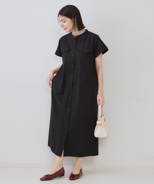 OPAQUE.CLIP（オペークドットクリップ）の「ダブルポケットシャツワンピース【洗濯機洗い可】（ワンピース・レディース・ナチュラル/ブラック/ブラウン系・38/40/42）」の4枚目の写真