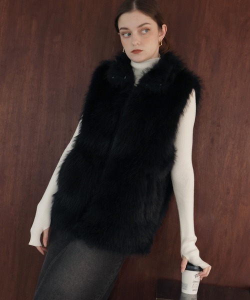 フェイクファースタンドネックダブルジップベスト（ベスト