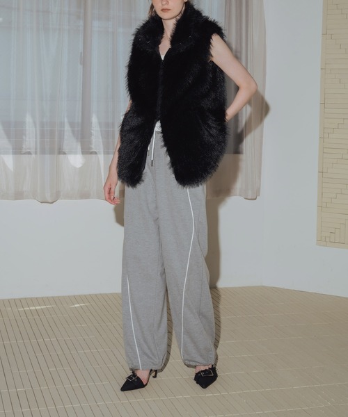 セール】フェイクファースタンドネックダブルジップベスト（ベスト