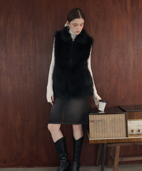 セール】フェイクファースタンドネックダブルジップベスト（ベスト