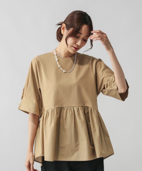 GLOBAL WORK(グローバルワーク)の「切替ペプラム/584677(Tシャツ/カットソー・レディース・ライトグレー/キャメル/ブラック・LARGE/MEDIUM)」の3枚目の写真