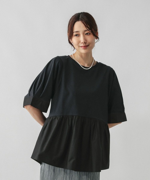 GLOBAL WORK(グローバルワーク)の「切替ペプラム/584677(Tシャツ/カットソー・レディース・ライトグレー/キャメル/ブラック・LARGE/MEDIUM)」の6枚目の写真