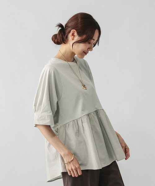 GLOBAL WORK(グローバルワーク)の「切替ペプラム/584677(Tシャツ/カットソー・レディース・ライトグレー/キャメル/ブラック・LARGE/MEDIUM)」の11枚目の写真