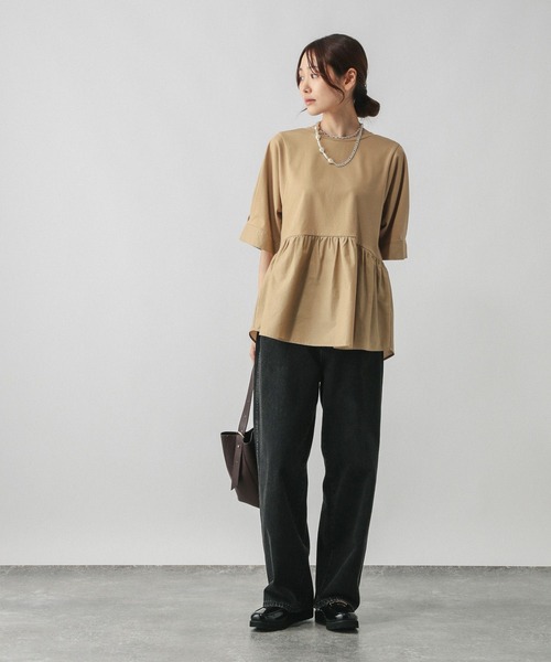 GLOBAL WORK(グローバルワーク)の「切替ペプラム/584677(Tシャツ/カットソー・レディース・ライトグレー/キャメル/ブラック・LARGE/MEDIUM)」の12枚目の写真