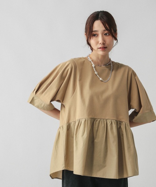 GLOBAL WORK(グローバルワーク)の「切替ペプラム/584677(Tシャツ/カットソー・レディース・ライトグレー/キャメル/ブラック・LARGE/MEDIUM)」の14枚目の写真