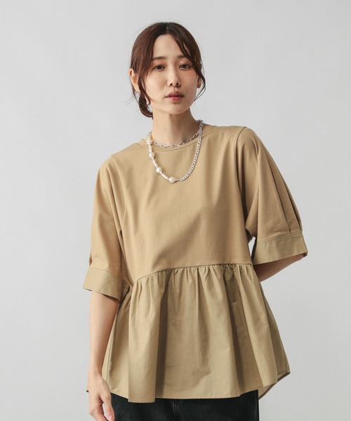 GLOBAL WORK(グローバルワーク)の「切替ペプラム/584677(Tシャツ/カットソー・レディース・ライトグレー/キャメル/ブラック・LARGE/MEDIUM)」の15枚目の写真