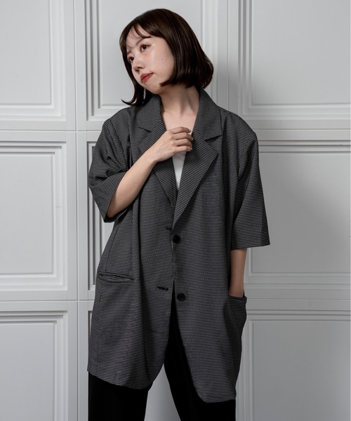 lawgy（ラウジー）の「over size nuance check jacket / オーバーサイズニュアンスチェックジャケット（テーラードジャケット・レディース・クリーム/ブラック・FREE）」の2枚目の写真