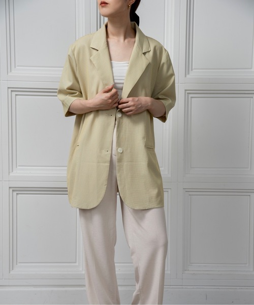 lawgy（ラウジー）の「over size nuance check jacket / オーバーサイズニュアンスチェックジャケット（テーラードジャケット・レディース・クリーム/ブラック・FREE）」の13枚目の写真