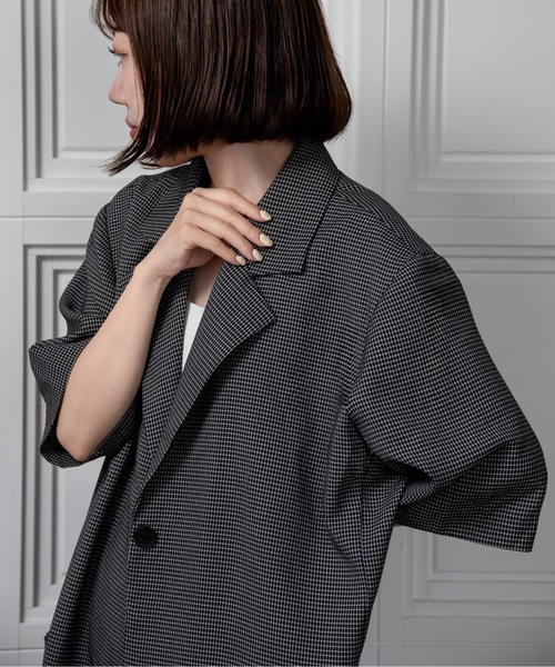 lawgy（ラウジー）の「over size nuance check jacket / オーバーサイズニュアンスチェックジャケット（テーラードジャケット・レディース・クリーム/ブラック・FREE）」の3枚目の写真
