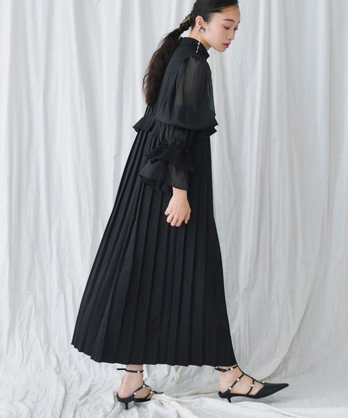 RUIRUE BOUTIQUE(ルイルエブティック)の「オケージョンドレス 結婚式 ストレッチ | クラシカル パフスリーブ プリーツ ドレス | 二次会 披露宴 美脚 ワンピース オケージョン お呼ばれ パーティードレス(ドレス・レディース・ネイビー/ベージュ/ブラック・S/M/L/LL)」の19枚目の写真