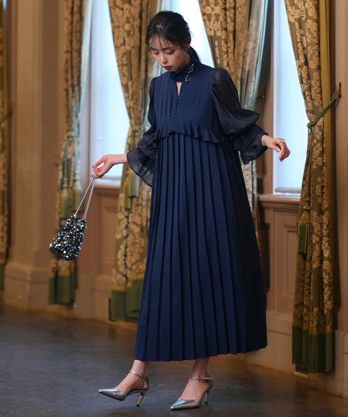 オケージョンドレス 結婚式 ストレッチ ｜ クラシカル パフスリーブ