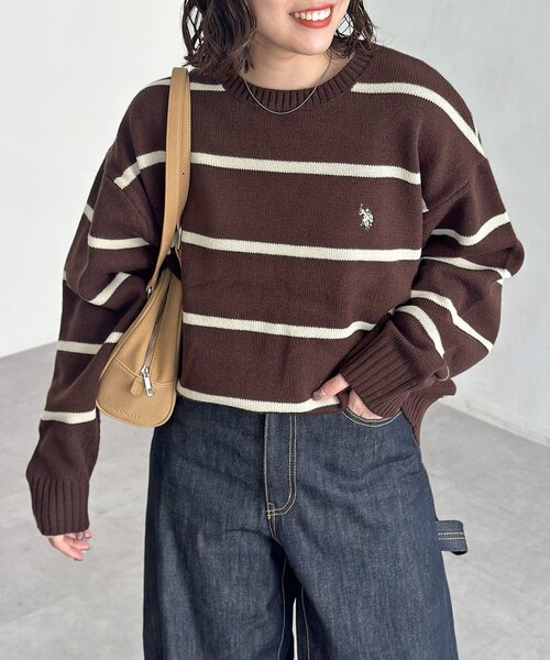 U.S. POLO ASSN.(ユーエスポロアッスン)の「クルーネックニット(ニット/セーター・レディース・ホワイト系その他/ホワイト/グリーン/ベージュ/ネイビー/インディゴブルー/ブラック/ブラウン系その他/ブラウン・MEDIUM/LARGE)」の5枚目の写真