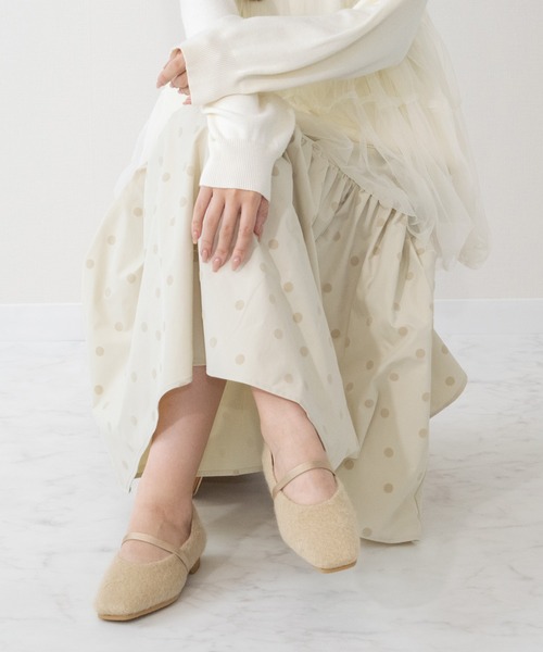 Bridget Birkin（ブリジットバーキン）の「【Bridget Birkin】エラスティックバンドもこもこスクエアバレエシューズ(551547)（バレエシューズ・レディース・グレー系その他/ブラック/ベージュ・24/23.5/23/24.5/22.5）」の6枚目の写真